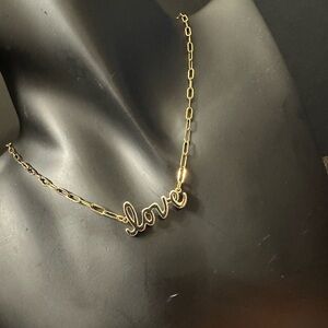 Gold-plated Necklace with ‘Love’ Trendy Charm Pendant | Free S/H